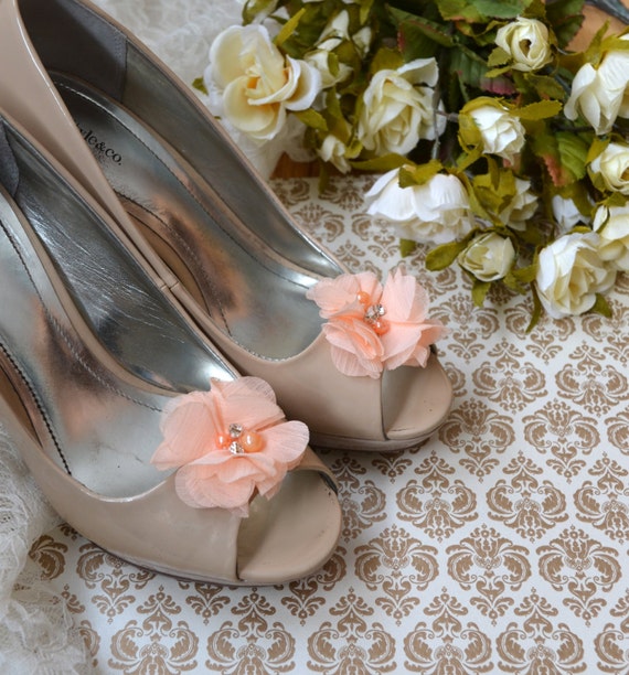 Flower Shoe Clips, Peach Flower Shoe Clips, Shoe Clips, Blush