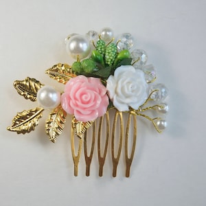 Peigne de cheveux de perle rose, peigne rose de cheveux de mariage, peigne de cheveux de mariée rose, peigne de cheveux rose rose, casque de mariée, casque de mariage, perle d’or