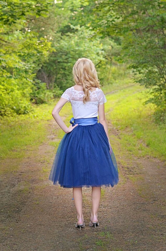 Tutu jupe femmes Tulle jupe bleu marine jupe en Tulle sous le