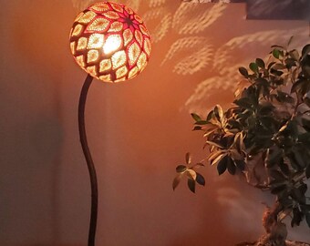 Handcrafted calabash lamp with a magical mandala – natural openwork light fixture – relaxing, cozy ambiance – unique handmade creation