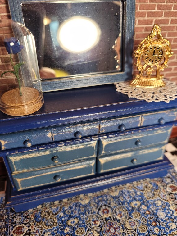 1:12 Dollhouse Dresser With Real Mirror, Handmade Blue Miniature Furniture  - Etsy