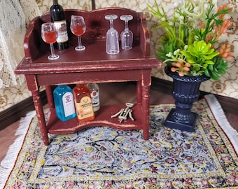1:12 Scale Burnt Red Accent Table, Vintage Inspired Dollhouse Furniture, Hand-Painted Rustic Design