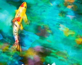 Koi morning mist, 16x20 inches, Mixed media art, Original wall art, Alternative photography, Koi artworks, Water Lilies artworks,Signore art