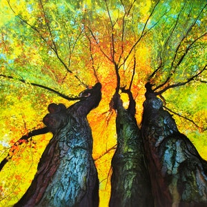 Autumn Trees Photograph: Yellow Woods Wall Art, 16x20 mixed media original