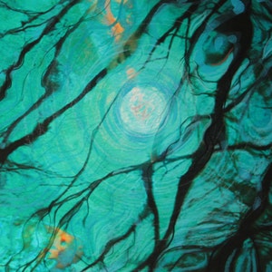 Moonlight swim, 11x17 inches, Koi wall art, Original Koi art, water reflections art, teal wall art, Original art, moon reflection, night art image 3