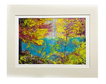 Autumn by the lake, Cabin view, 11x14 inches, free matting, Michigan autumn, Grand Rapids, Signore art, dahliahouseart, trees, lakes, Fall
