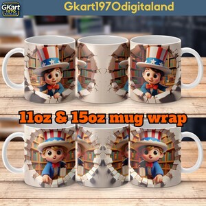 Mok wrap met patriottisch personage cartoon, digitale download, ontwerp beker van 11 oz en 15 oz, instant download