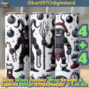 Christmas Krampus Digital Wrap PNG for 20oz Skinny Tumbler, Straight and Tapered Design, Perfect for Commercial Use