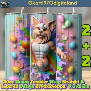 Schattige cartoon hond Pasen digitale wrap voor 20oz magere beker, heldere en leuke rechte en taps toelopende ontwerpen, kleurrijke eierthema's