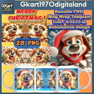 195 / Feliz Navidad, Agujero 3D en la pared, Envoltura de taza de perro, Plantilla de taza de 11 oz (28 PNG), Diseño de sublimación de taza, Plantilla de envoltura de taza de perro, Taza navideña