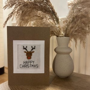 Carte de Noël renne de Noël - carte de voeux au point de croix