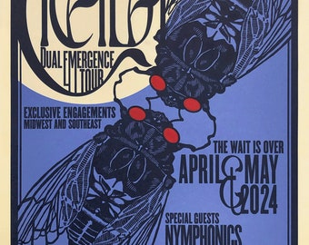 Cicada Dual Emergence Tour 2024 concert poster, limited edition letterpress print