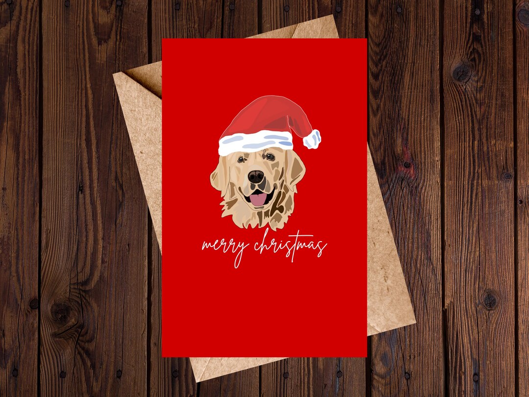Golden Retriever Christmas Card – Cute Santa Hat Dog Xmas Card for Pet ...