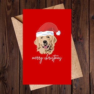 Carte de Noël Golden Retriever - Jolie carte de Noël pour chien avec chapeau de père Noël pour les amoureux des animaux de compagnie, carte de voeux de vacances festives pour les parents de chiens (Royaume-Uni)