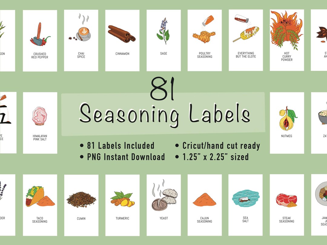 81 Hand-drawn Seasoning Labels | With Pictures - PNG Instant Download ...