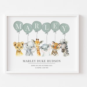 Personalised Baby Name Print, Christening Baby Name Gift, Safari Name Print, Christening Gift, New Baby Gift, Balloon Name Print