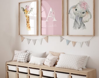 Girls Nursery Prints,Safari Nursery Prints,Girls Nursery Decor,Baby Girls Bedroom,Jungle Nursery,Safari Animal,Nursery,Pink Nursery Prints