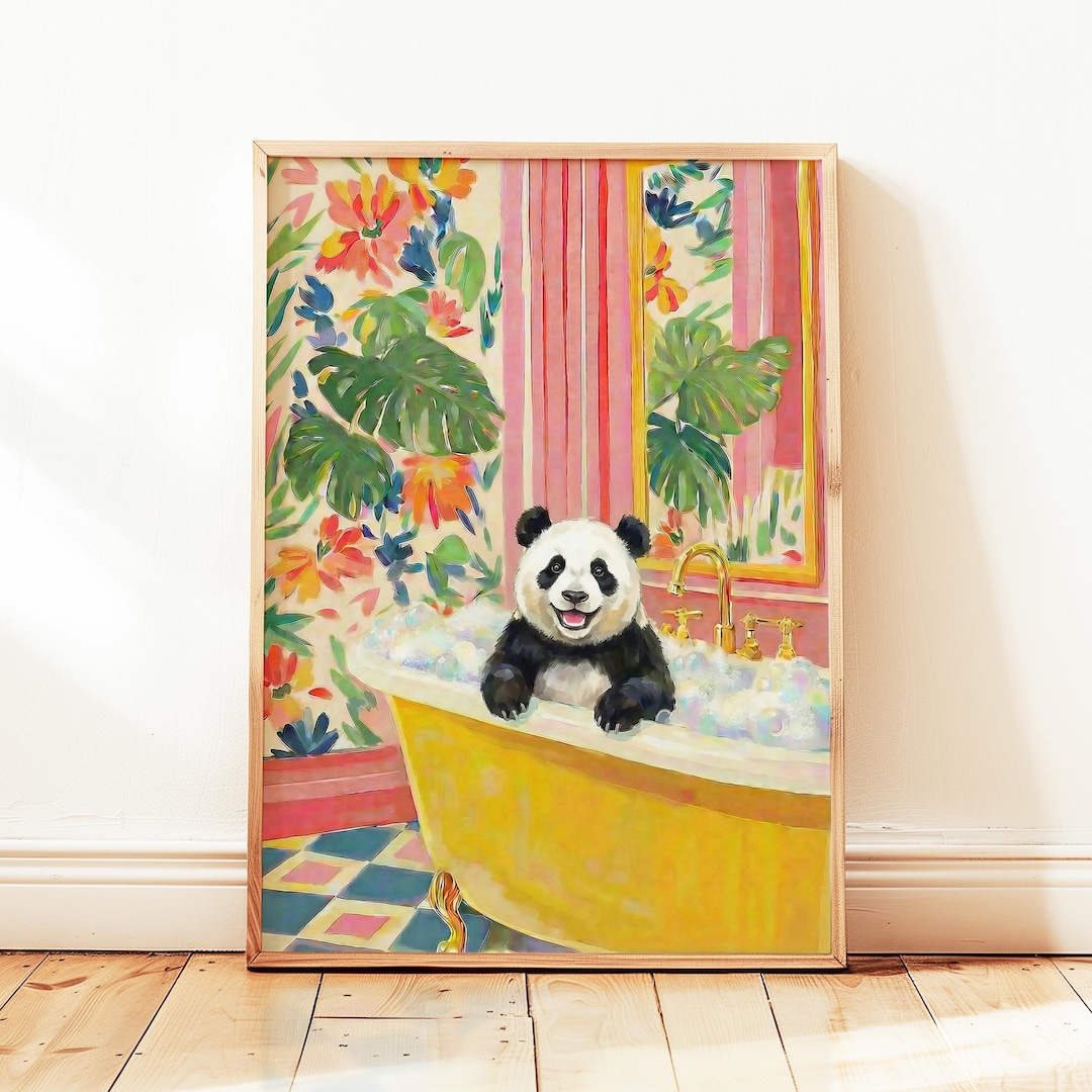 Funny Panda Bathroom Wall Art Print Colourful Matisse Style Poster ...