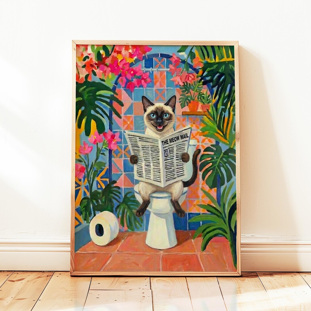 Siamese Cat on Toilet Funny Matisse Style Wall Art Print - Etsy