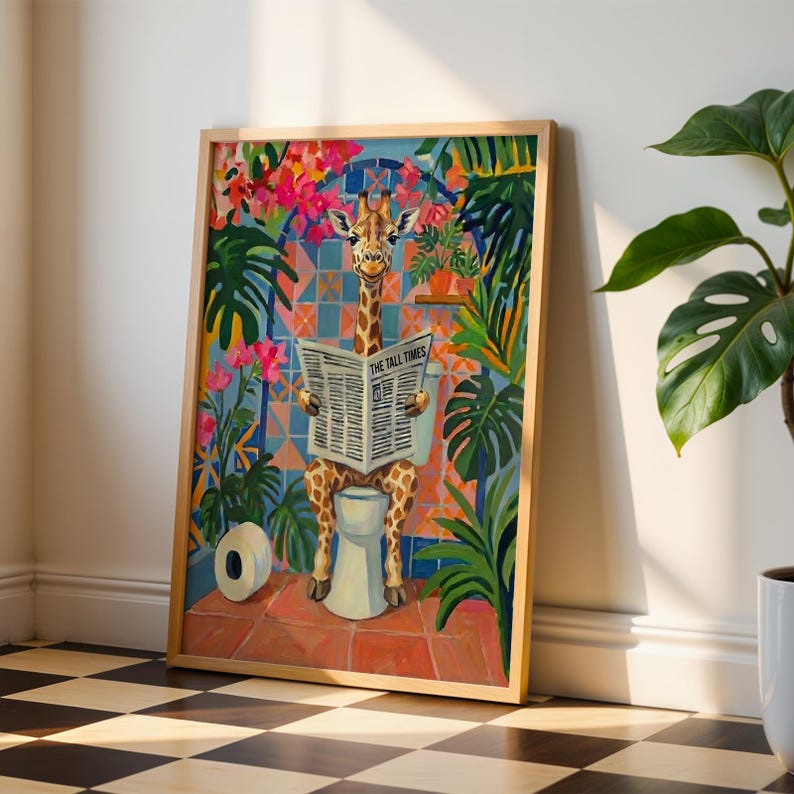 Giraffe on Toilet Funny Matisse Style Bathroom Wall Art Print - Etsy