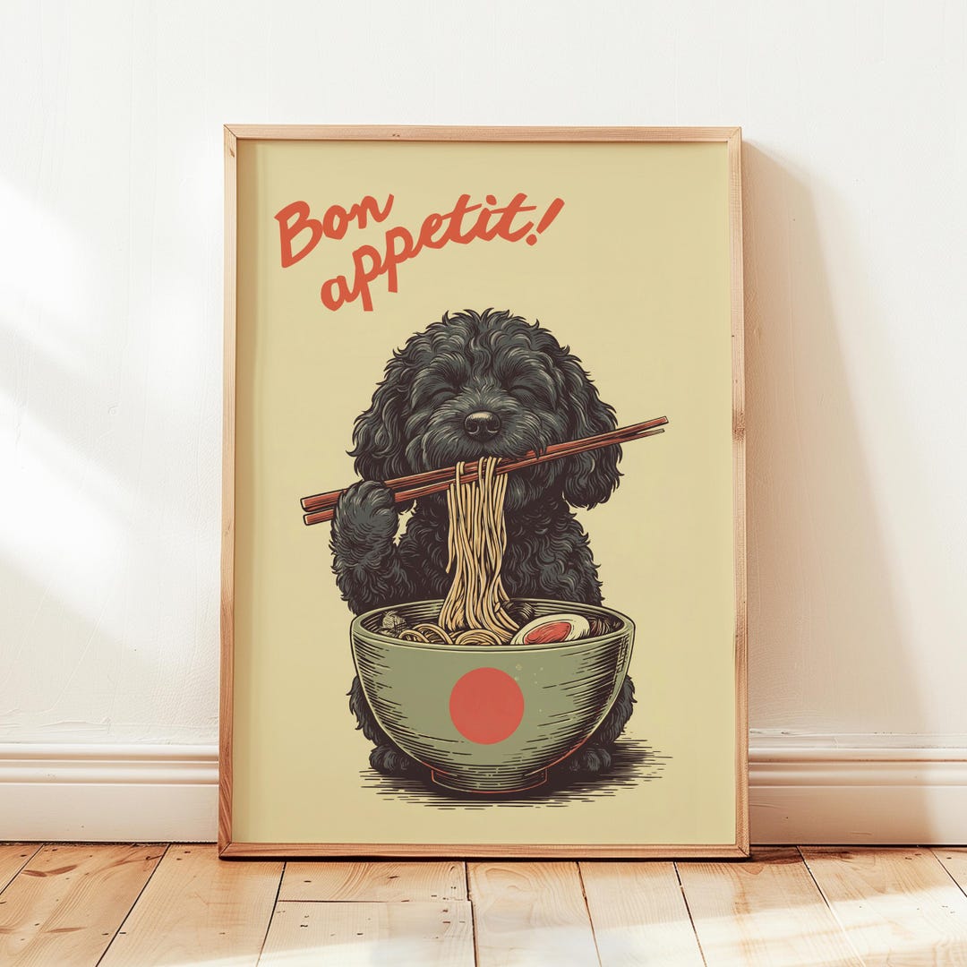 Cockapoo Kitchen Bon Appetit Kitchen Print of a Black Cockapoo Dog in Japanese Ukiyo-e ...