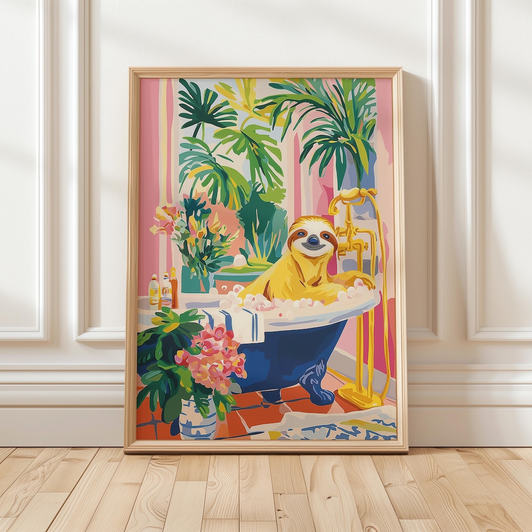 Sloth Having a Bubbly Bath Art Print Matisse Style Bathroom Poster - Etsy