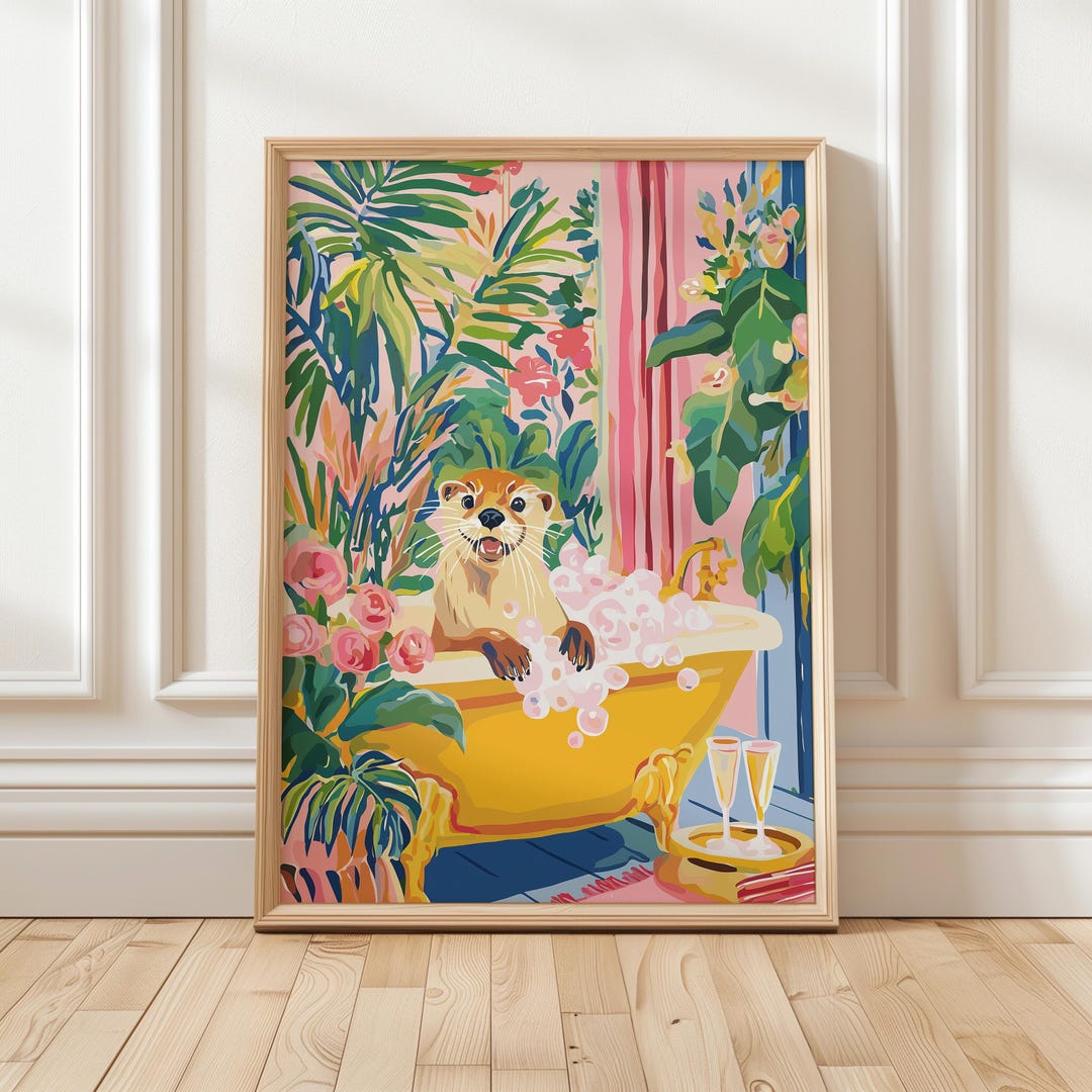 Otter Having a Bubbly Bath Art Print Matisse Style Tropical Bathroom ...