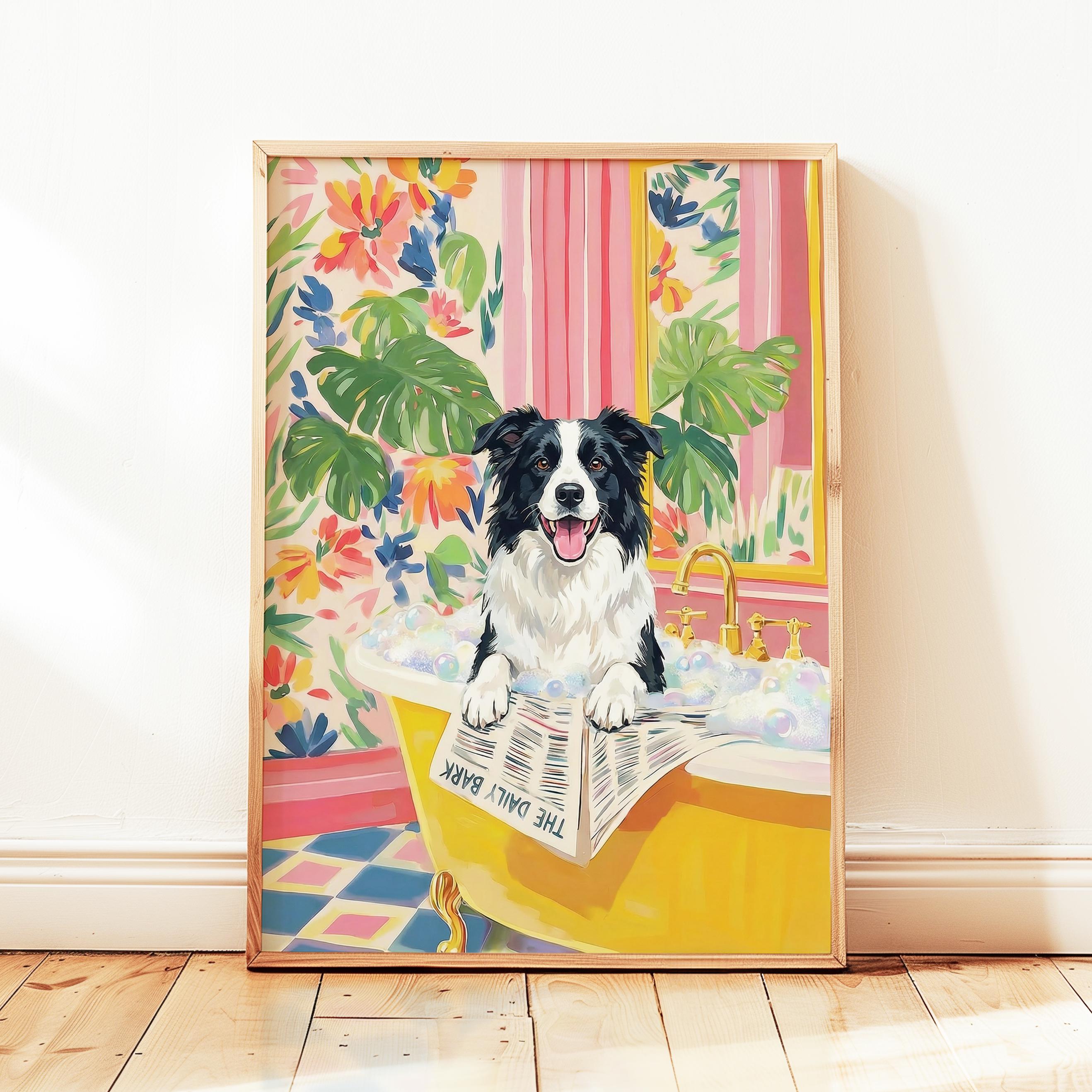 Funny Border Collie Dog Bathroom Wall Art Print Colourful Matisse