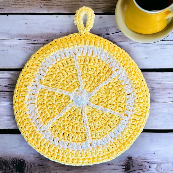 Crochet Lemon Slice Hot Pad / Crocheted Trivet / Farmhouse Decor / Pot Holder /  Yellow Kitchen Decor / Ready to Ship