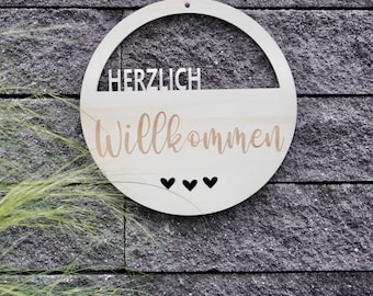 Door sign Welcome - with dried flowers, front door, door wreath, housewarming gift, welcome sign, name plate, customizable