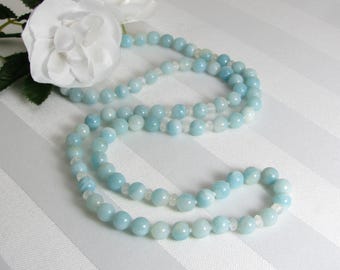 Amazonite, Rainbow Moonstone, and Sterling Silver Necklace