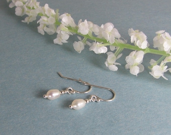 Tiny White Pearl and Sterling Silver Earrings