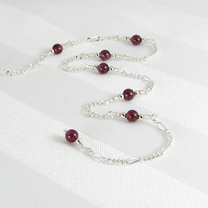 Garnet and Sterling Silver Chain Adjustable Anklet