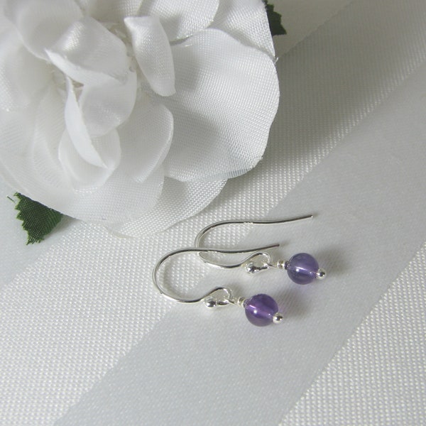 Very Tiny Amethyst and Sterling Silver Earrings