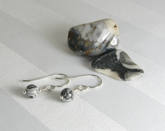 Gray Crazy Lace Agate and Sterling Silver Earrings