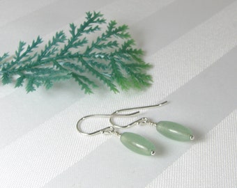 Green Aventurine Oval and Sterling Silver Earrings