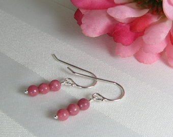 Rhodonite Beads and Argentium Sterling Silver Earrings