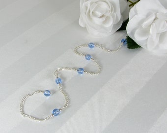 Blue Quartz and Sterling Silver Chain Adjustable Anklet