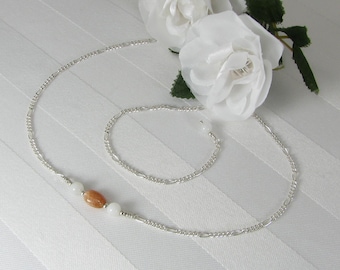Sunstone, Moonstone, and Sterling Silver Adjustable Bar Necklace