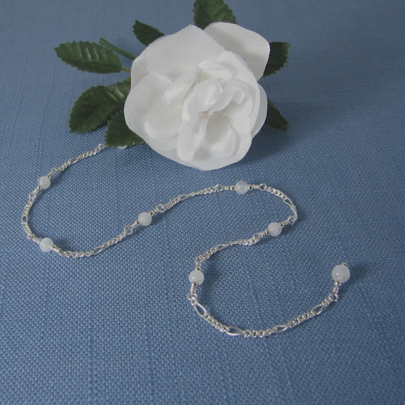 Rainbow Moonstone and Sterling Silver Chain Adjustable Anklet