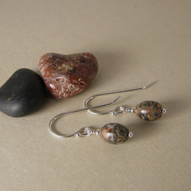 Leopard Jasper Ovals and Sterling Silver Earrings image 1