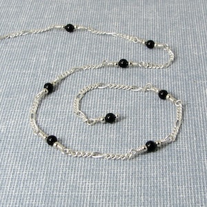 Black Onyx and Sterling Silver Chain Adjustable Anklet