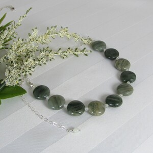 Green Striped Quartz and Sterling Silver Chain Necklace