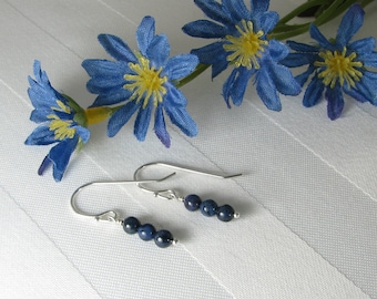 Dumortierite Beads Argentium Sterling Silver Earrings