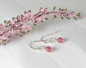 Very Tiny Rhodonite and Sterling Silver Earrings