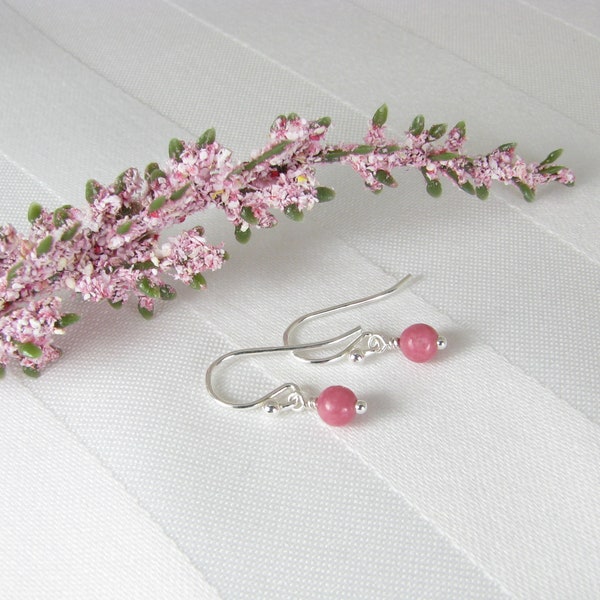 Very Tiny Rhodonite and Sterling Silver Earrings