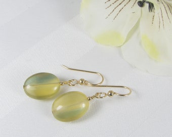 Yellow Fluorite Ovals and Gold Earrings