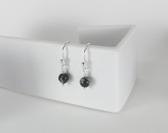 Very Tiny Snowflake Obsidian and Sterling Silver Earrings