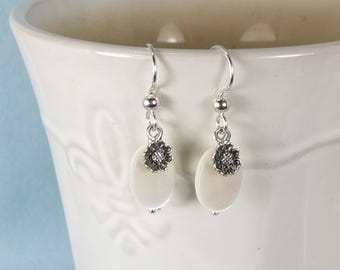 Silver Flower Charm with Mother of Pearl Sterling Silver Earrings