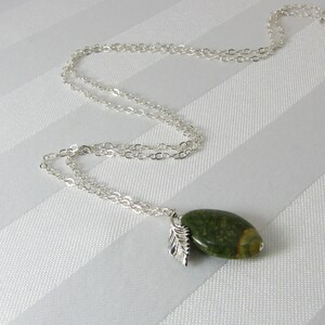 Rhyolite and Sterling Silver Leaf Charm Necklace